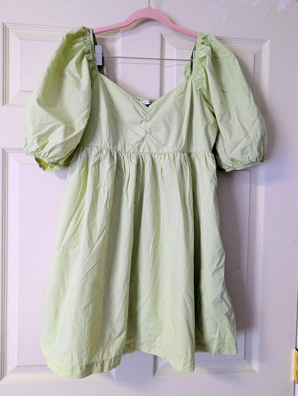 American Eagle Green Puff Sleeve Shirred Ruched Poplin Cotton Green Pastel Mini